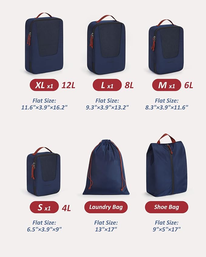 BAGSMART Compression Packing Cubes for Travel, 6/5/4set Lightweight Packing Organizers, Summer Travel Essentials Suitcase Organizer Bags Set - Image 2