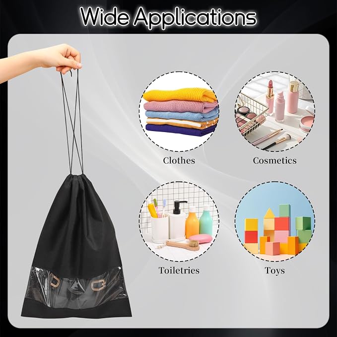 12 Pcs Portable Travel Shoe Bags, 17.3 x 12.6 Inches Waterproof Non-Woven Shoe Organizers Storage Bags, Large Drawstring Shoes Pouch Packing Organizers with Rope for Men, Women, Children (Black) - Image 7