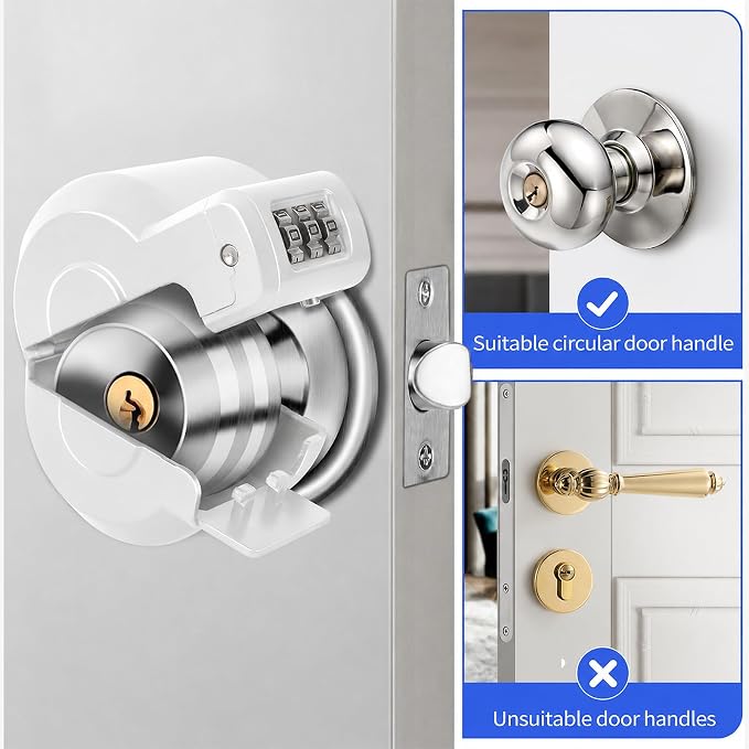 Door Knob Safety Cover Lock Child Proof Door Knob Lockout Device Cover | Combination Lock for Kids Dementia Elderly Safety Water Gas Valve Faucets Temporary Door Handle Lock Fits Most Circular Knobs - Image 3