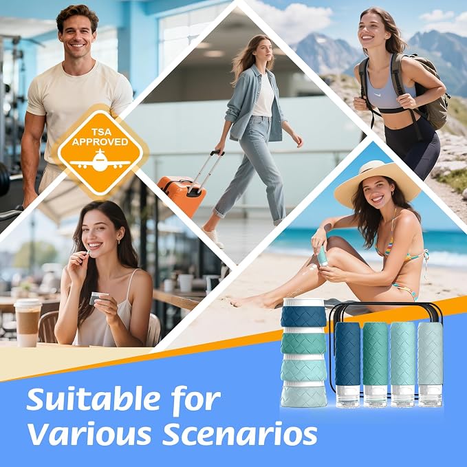 16 Pack Travel Bottles for Toiletries, TSA Approved Travel Size Toiletries Containers Set, BPA-Free Silicone Leak Proof Refillable Bottles Stackable Creams Jars Accessories Kit W/Clear Bag Mint Green - Image 7