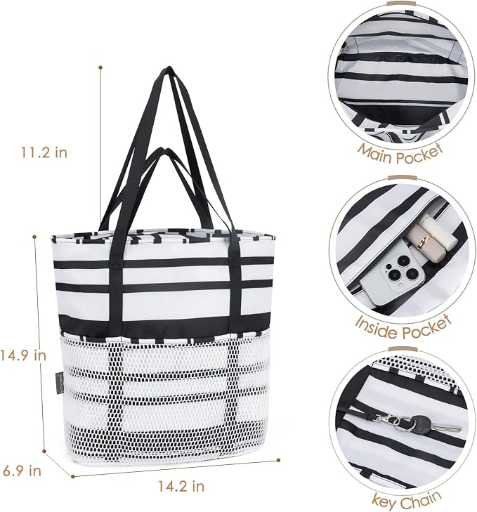 KABAQOO Large Beach Bag Waterproof Sandproof Tote Bag for Women with Zipper & Mesh Pockets for Pool Swim Travel Everyday | waterproof - Image 5
