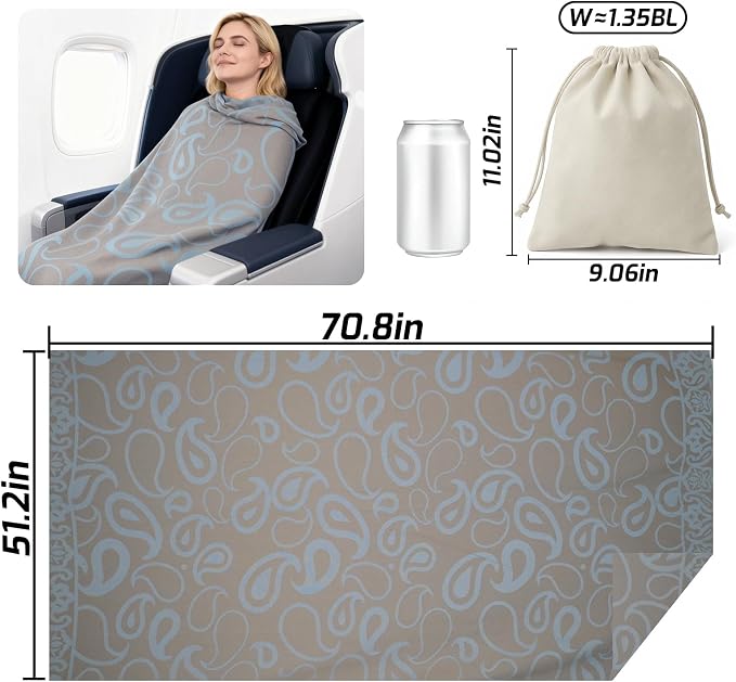 Travel Blanket Airplane - Ultra Soft & Lightweight Knit Design Compact Airplane Blanket,53x72 Inch,Stylish Travel Shawl Wraps for Flights,Office,Home Use,Travel Essentials & Gifts - Image 2