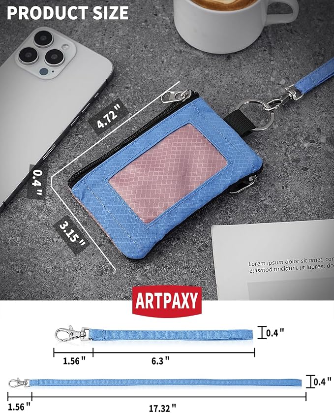 Artpaxy Minimalist Wallet For Mens Womens, Keychain RFID Blocking Zipper Small Wallet with ID Window 2 Lanyards,Water Resistant Travel Cash Card Coin Case Boys Girls - Image 3