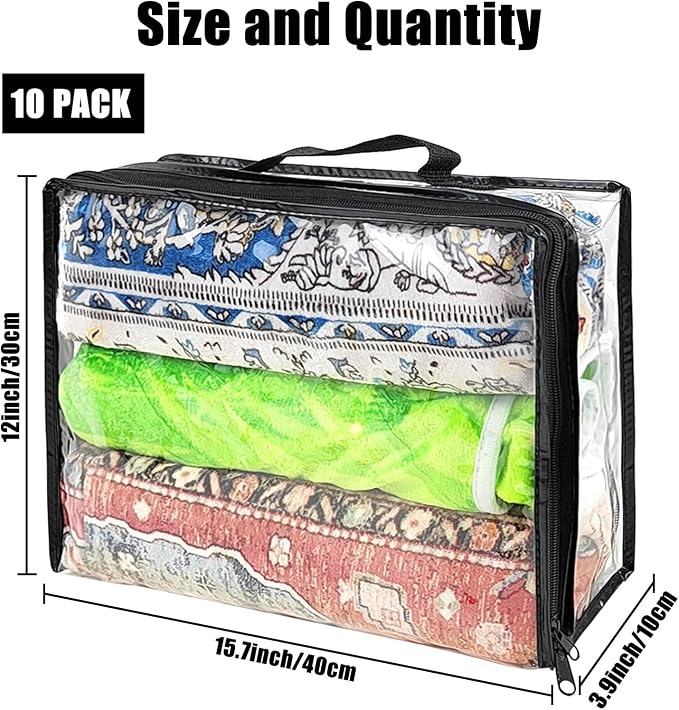 10 Pcs Extra Large Clear Travel Packing Cube，16 x 12 x 4 Clear Vinyl Zippered Storage Bags See Through Moving Bag Plastic Storage Bags PVC Multipurpose Pouch with Handle for clothing Storage - Image 2