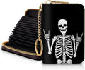 Blusabaca RFID Credit Card Holder Small Women Travel Wallet, Skull Skeleton | Removable Keychain, Case with Zipper, Vegan PU Leather, Cash Coin Pocket, Business Accordion Purse, Ladies Female Gift by Blusabaca