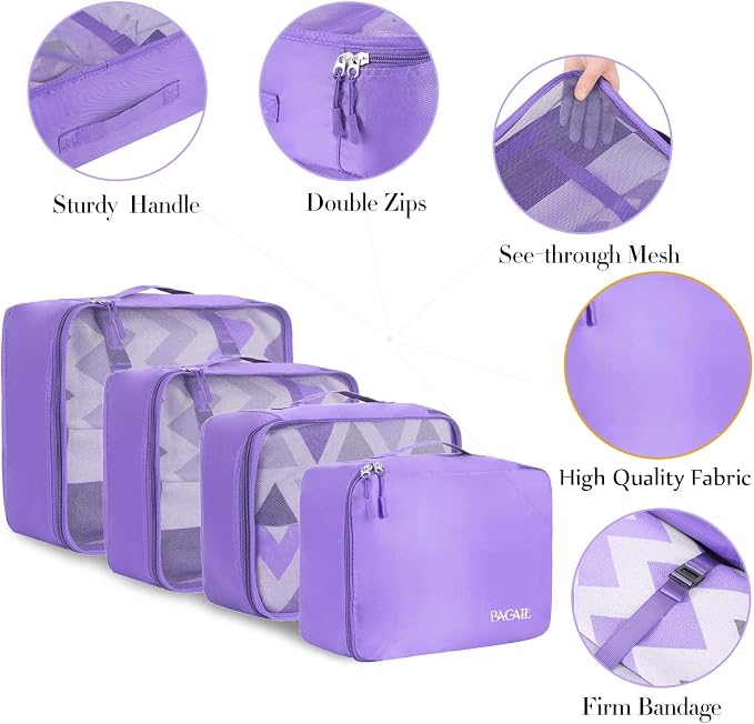 BAGAIL 8 Set Packing Cubes Luggage Packing Organizers for Travel Accessories-Light Purple - Image 4
