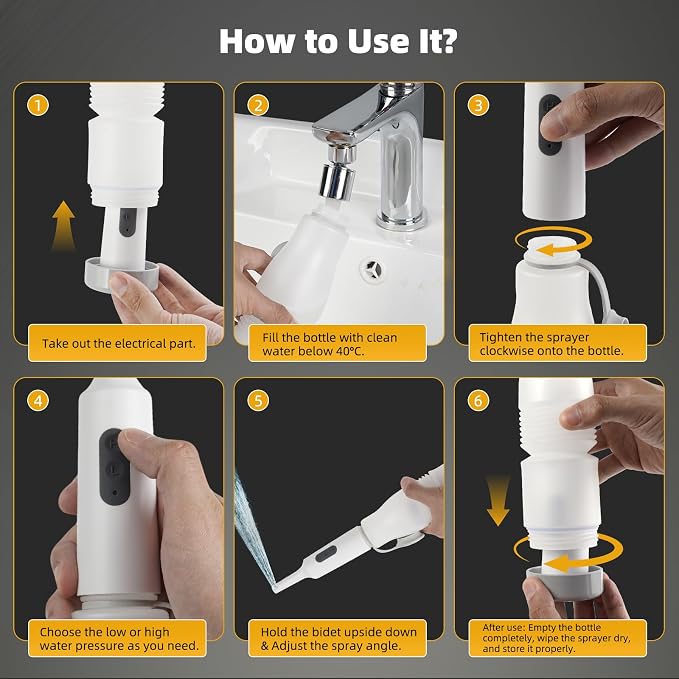 Hibbent 2 Pack Portable Bidet for Travel, High Pressure Electric Handheld Bidet Sprayer, 350-550ML Expandable Bottle for Personal Hygiene, USB-C Rechargeable Waterproof Sprayer for Women & Men, White - Image 8