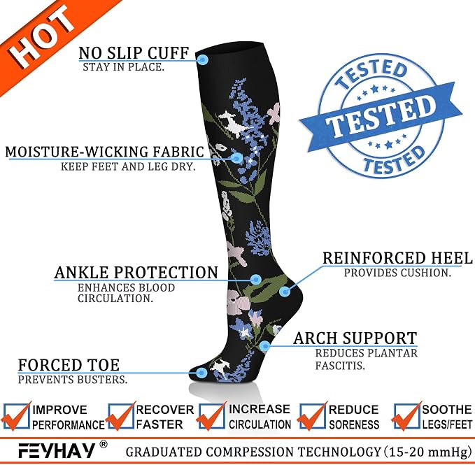 FEYHAY Copper Compression Socks (8 Pairs) 15-20 mmHg Circulation is Best Athletic & Daily for Men & Women, Running, Climbing - Image 4
