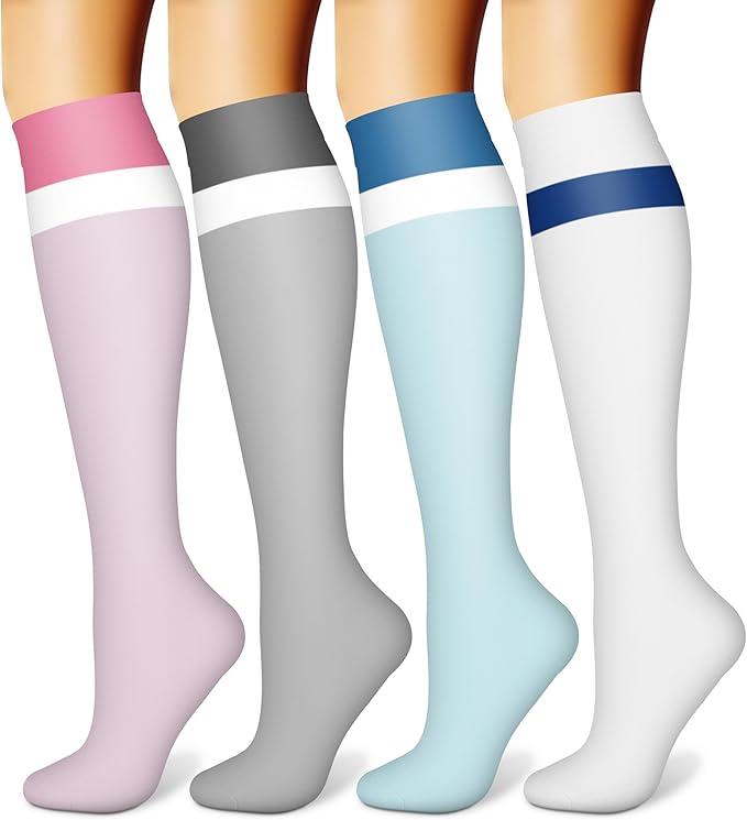 CHARMKING Compression Socks for Women & Men, 4 Pairs, Travel Nurse Athlete | Graduated 10-15mmHg compression, soft stretch fabric, boost blood circulation, relieve leg swelling, ideal for travel, nurses by CHARMKING