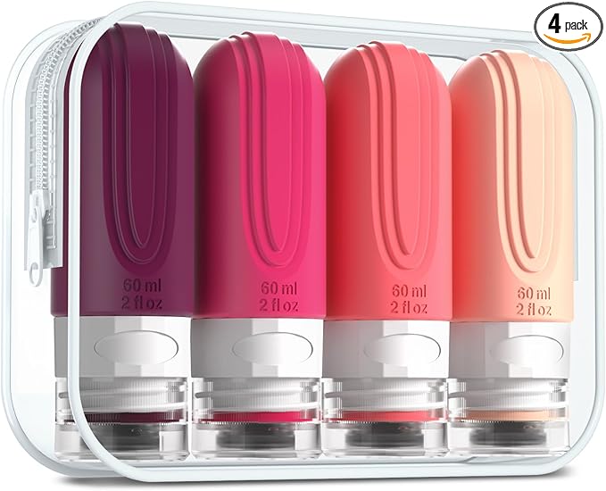 Mrsdry Travel Bottles for Toiletries, Tsa Approved 2oz Travel size Bottles, BPA Free Leak Proof Travels Toiletry Containers, Traveler Accessories with Toiletry Bag for Shampoo Liquid (4 Pack) by Mrsdry