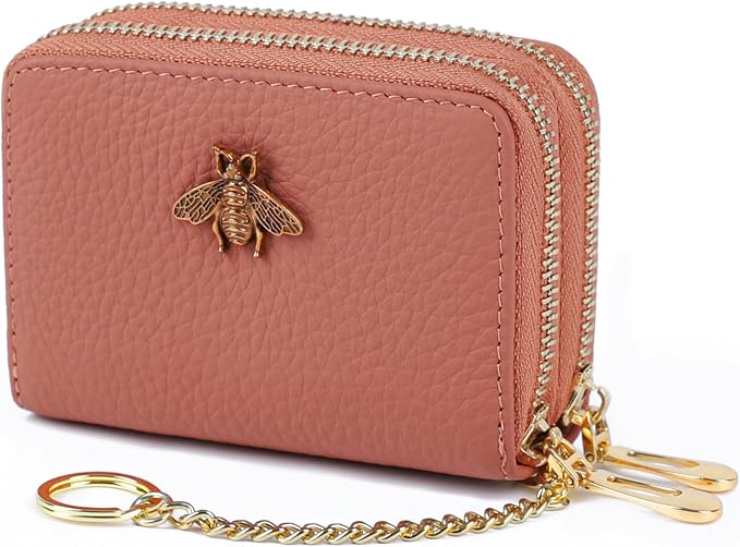 imeetu RFID Credit Card Holder, Small Card Wallet Women, Leather Card Case | Genuine Leather Women's Card & id Cases, Change Coin Purse with Zipper Keychain id Window, 20 Colors & 3 Styles, Daily, Gifts by imeetu