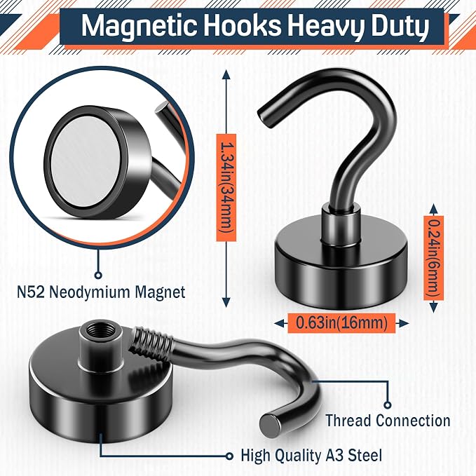 FINDMAG 20 Pack 30LB+ Magnetic Hooks for Cruise Cabins, Black Magnetic Hook | Heavy Duty Neodymium Magnets with Hooks for Hanging, Garage, Kitchen, Refrigerator, Office, Cruise Essentials 2026 - Image 6