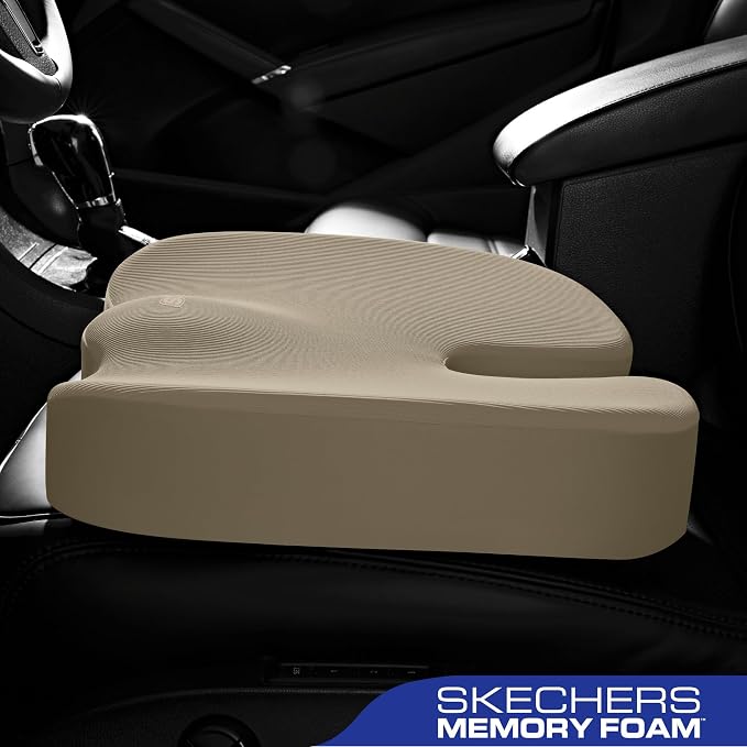 Skechers Memory Foam Seat Cushion,Office Chair Cushion for Tailbone Pain Relief,Butt Pillow for Office Chair,Car seat Cushion,Computer Desk,Long Sitting Office Workers,and Car Drivers,Beige - Image 4