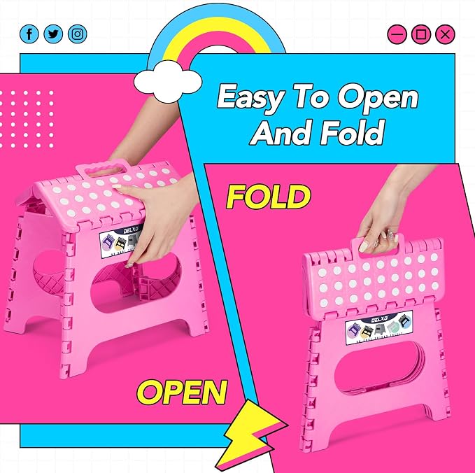 Delxo Folding Step Stool 11 Inch,300 Lbs Step Stool for Kids & Adults Pink | Foldable Step Stool 11",Non-Slip Foot Stools with Handle,Lightweight Collapsible stools for Kitchen,Bathroom,Bedroom,Garden - Image 7
