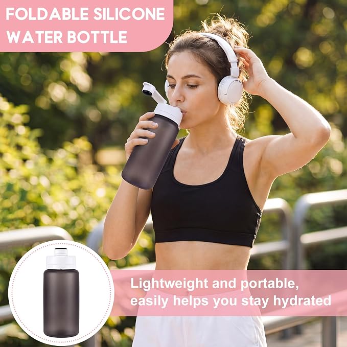 LemonRoad 2 Pcs 19 oz Silicone Collapsible Water Bottle, Pink Gray | Portable Foldable Water Bottle, Leakproof, Carabiner, Reusable, Lightweight, for Travel Sport Hiking Camping Cycling Office - Image 4