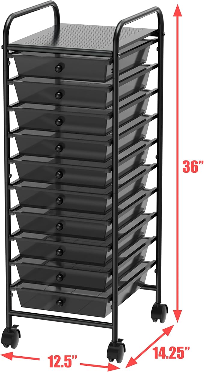 Simple Houseware 10 Drawers Rolling Utility Cart Organizer, Black | 1-Column, 36" Height, Lockable Wheels, for School, Office, Art Craft, and Paper Storage - Image 7