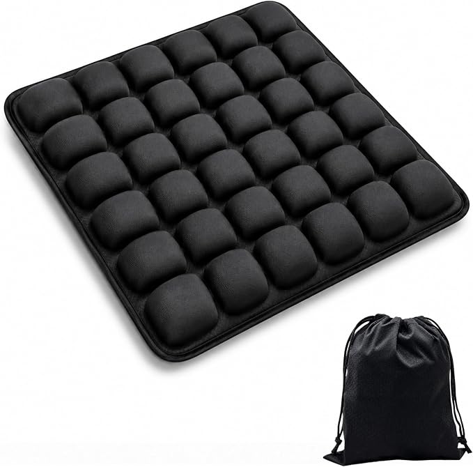 Airplane Seat Cushion, Inflatable Travel Cushion for Long Flights | with Hand Pump, Washable Stretch Fabric and TPU, for Air Travel, Car, Office Chair and Wheelchair, 16 x 18 in by Unknown