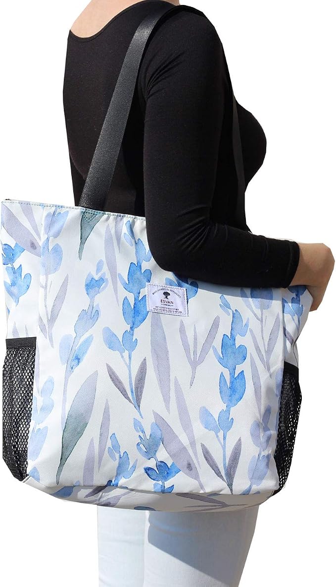 ESVAN Original Floral Water Resistant Large Tote Bag Shoulder Bag for Gym Beach Travel Daily Bags Upgraded - Image 2