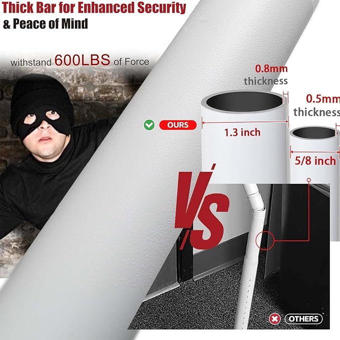 2 Pack Door Security Bar, Heavy Duty Metal Door Brace for Front, Hinged & Sliding Patio Doors, Windows, 24.5"-50.7" Adjustable Door Stopper with Large Anti-Slip Base for Home, Hotel, Dorm & Travel - Image 3