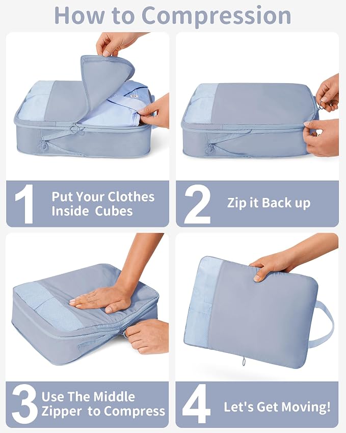 Compression Packing Cubes 11pc Set, Expandable Travel Organizers for Suitcases & Carry Ons, Durable Luggage Packing Bags for Travel Essentials Blue - Image 8