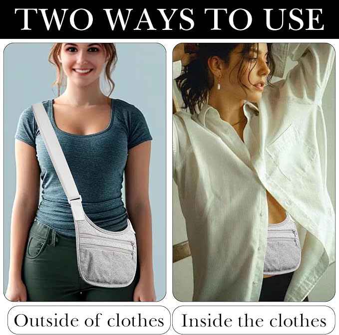 Travel Money Belt Cashsafe Anti Theft Travel Wallet, Fanny Packs for Passport Holder Hidden Under Clothes, Running Bag to Carry Phone Keys (Grey) - Image 4