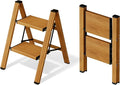 Mayi Plus 2 Step Stool Foldable, Aluminum, Lightweight Step Ladder | Extra-wide anti-slip folding steps with 330 lbs, for home,kitchen,office,outdoor,Woodgrain by MAYIPLUS