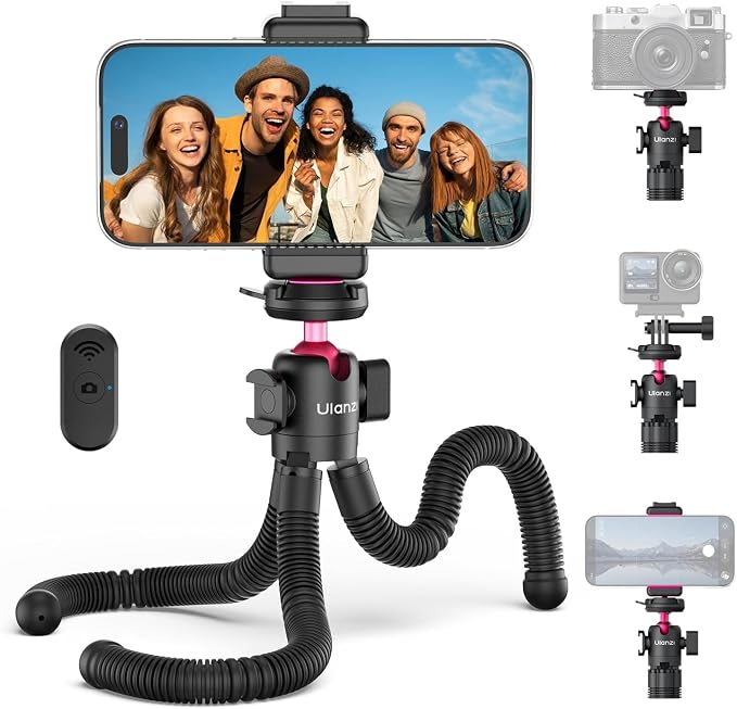 ULANZI MT-91 Flexible Octopus Tripod for Phone, GoPro&Camera, 3‑in‑1 Mini Tripod w Bluetooth Remote, CKA Quick Release w 1/4 Screw, GoPro Adapter, Phone Holder for Vlogging, Selfies, Video Recording by ulanzi