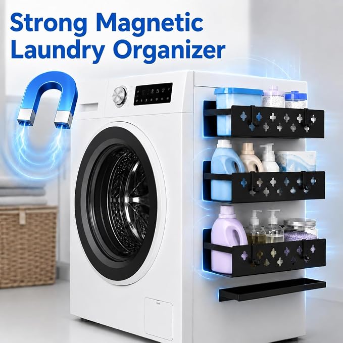 Linidcoud Laundry Room Organization, 3 Pack Magnetic Shelves Laundry Organizer, Strong Multipurpose Magnetic Shelf for Bathroom Kitchen Fridge Organization - Image 3
