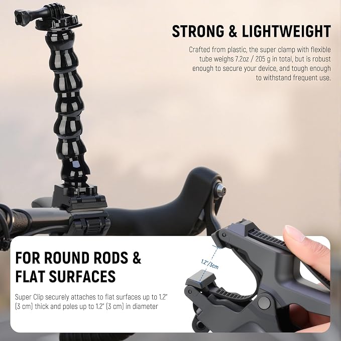 NEEWER Flexible Clamp Mount Compatible with GoPro DJI Action Cameras, GP-80 | Compatible with DJI Action 6 Osmo 360 Insta360 X5/4/3 AcePro series, Jaw Flex Super Clamp Holder Mount Accessories for Video - Image 6