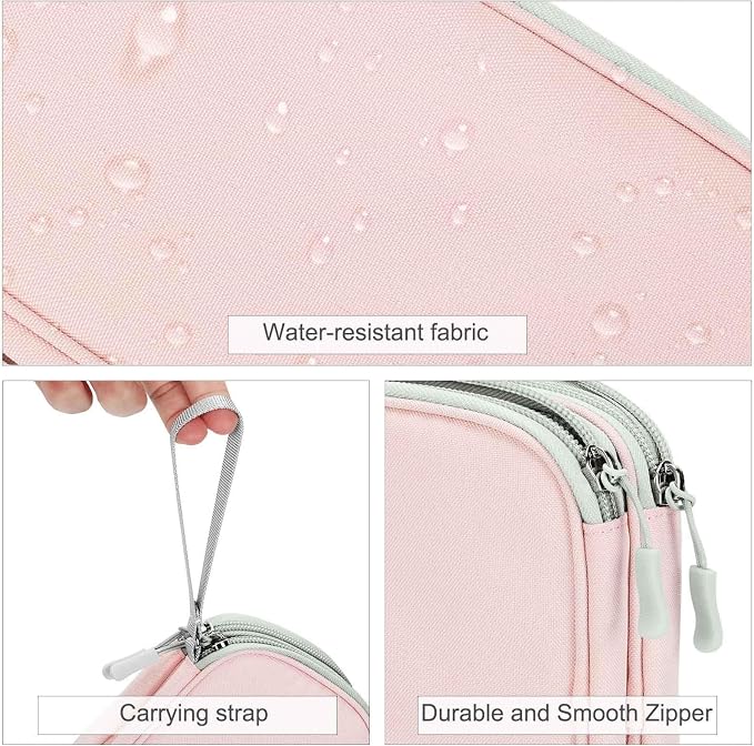 FYY Electronic Organizer, Travel Tech Pouch Bag, Large, Light Pink | Wrist Strap, Waterproof, Double Layers Portable Electronics Travel Carrying Case for Cord, Charger, Daily Business Trips Use - Image 4