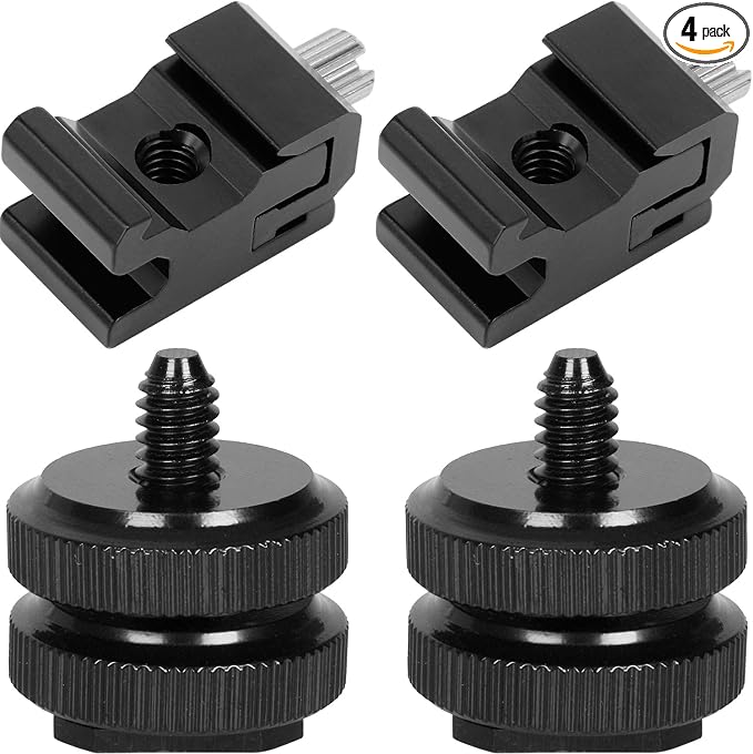 Anwenk Camera Hot Shoe Mount Adapter Flash Shoe Mount to 1/4"-20 Tripod Screw Adapter, 2X Hot Shoe Adapter + 2X Cold Shoe Adapter Combo Pack, 4 Pack by Anwenk