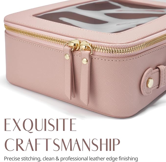 Clear Makeup Case Set Pink Toiletry Bag Travel Large Clear Cosmetic Bag with Zipper, Big Make Up Bag Organizer Women Traveling TSA Approved Transparent Bag Car for Essentials | Structured Mahjong Tile Bag with Zipper and Handle, Big Long-trip Cosmetic ... - Image 9