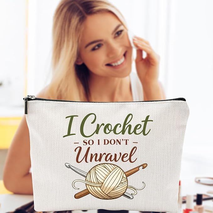 ZUYUROU Crochet Makeup Bag Funny Travel Cosmetic Pouch Zipper Organizer for Women Crafters, Double-Sided Canvas - Image 5