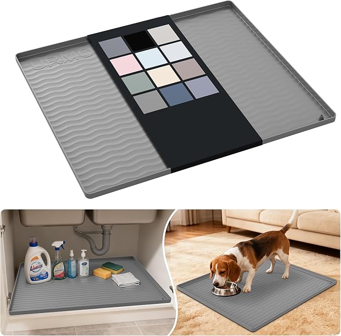 URMONA Waterproof Silicone Under Sink Mat 25'' x 22'' Shelf Liner for Kitchen and Bathroom, Cabinet and Counter Protector, Storage and Organizers, Litter Mat, Pet Cat Puppy Essentials(Beige) by URMONA