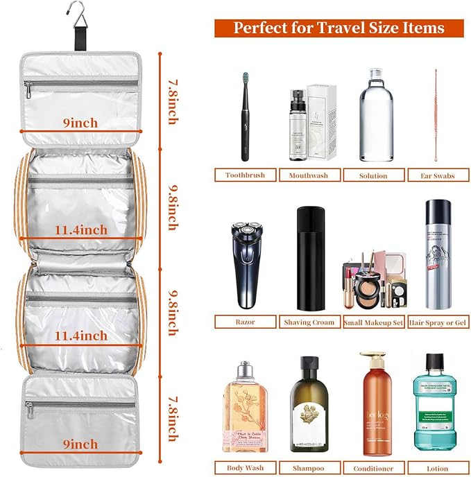 Hanging Travel Toiletry Bag,Large Capacity Cosmetic Travel Toiletry Organizer for Women with 4 Compartments & 1 Sturdy Hook,Perfect for Travel/Daily Use/Christmas - Image 3