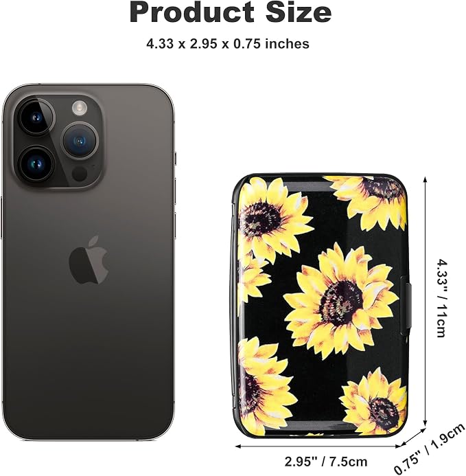 Mini RFID Aluminum Wallet Credit Cards Holder Business Card Case Metal ID Case for Men Women (Yellow sunflower) - Image 4