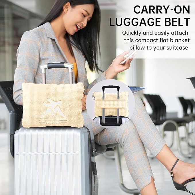 Travel Blanket and Pillow-2-in-1, Ultra-Soft&Compact, One-Piece Airplane Blanket with Hand Luggage Belt and Backpack Clip,Travelers Accessories Gifts, 61x43 Inches(White) - Image 4
