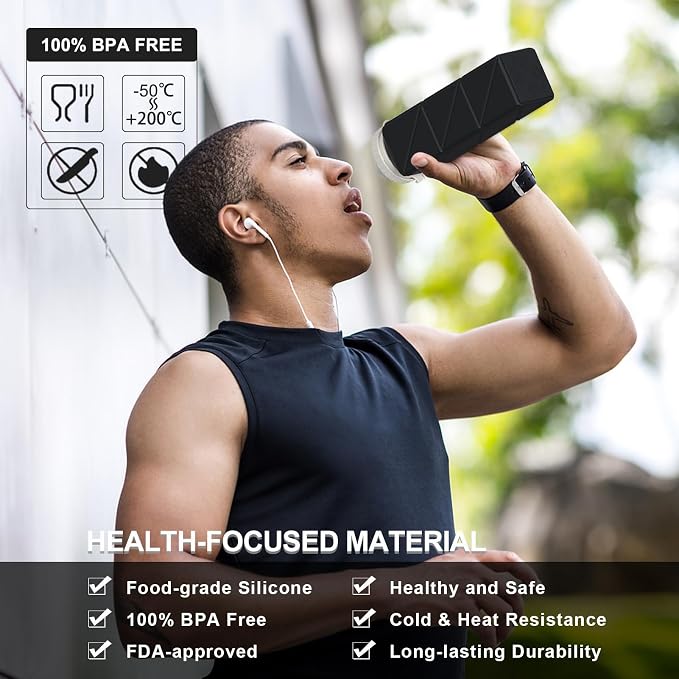 Collapsible Water Bottles 2 Pack, 21oz/610mL, Silicone Travel Water Bottle | BPA Free, Leakproof & Reusable, Foldable Portable Water Bottle for Traveling, Hiking, School, Sports, Outdoor (Black+Blue) - Image 2