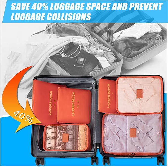 6 Set Packing Cubes for Travel Luggage Organizer Bags Reusable washable Suitcase Packing Cubes Set Travel Accessories Essentials (Orange) - Image 6