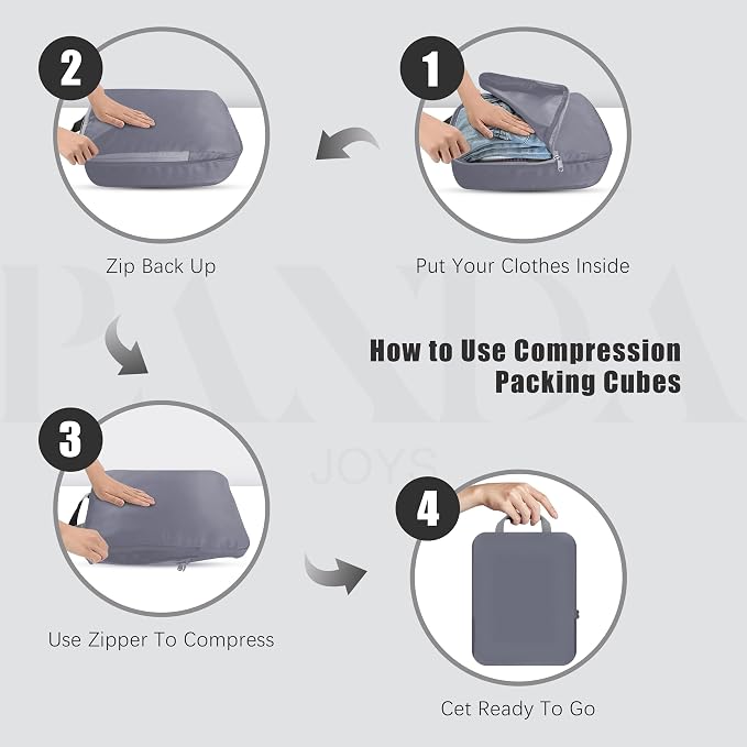 4 Set Compression Packing Cubes Travel - Travel Accessories Expandable Packing Organizers for Carry On - Essentials Luggage Bags - Dark Grey - Image 2