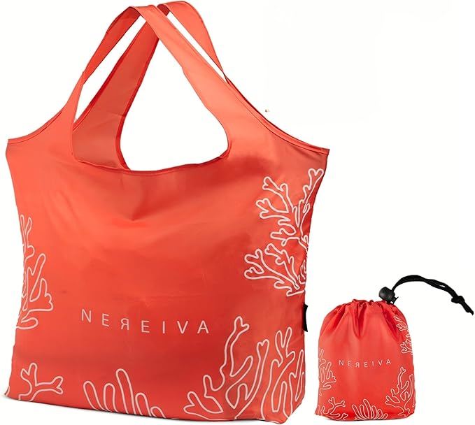 55 Pound Reusable Shopping Bag - Folds into a Small Pouch - Washable Reusable Grocery Bag, Durable & Stylish with handles for Easy Shoulder or Hand Carry by Nereiva
