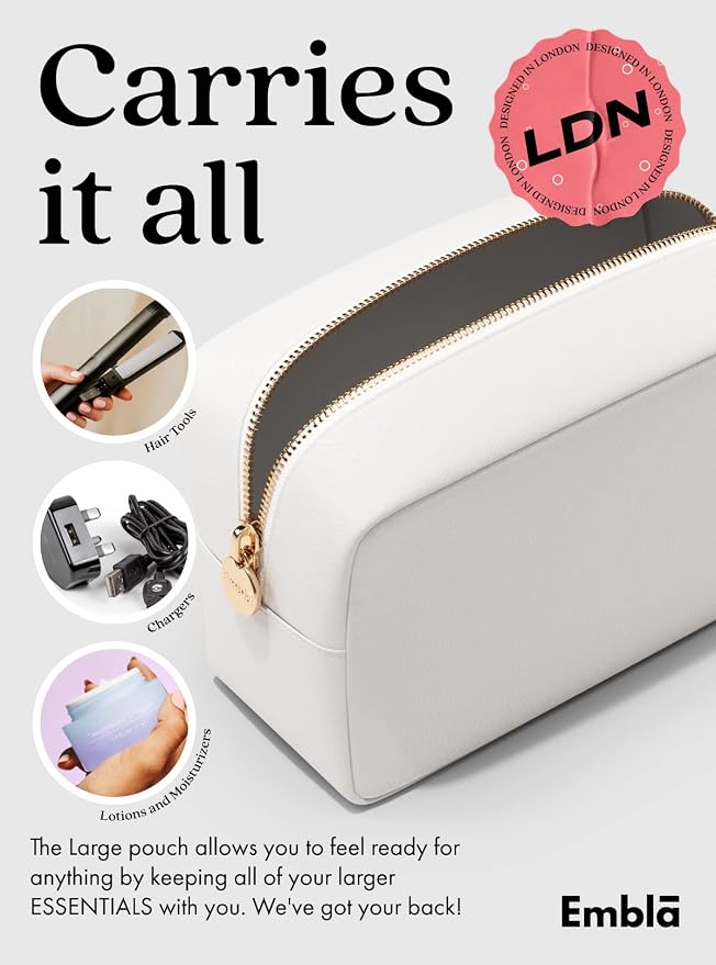 Embla Large Makeup Bag and Waterproof Nylon Travel Toiletry Bag, Large Capacity Cosmetic Zipper Pouch, White - Image 4
