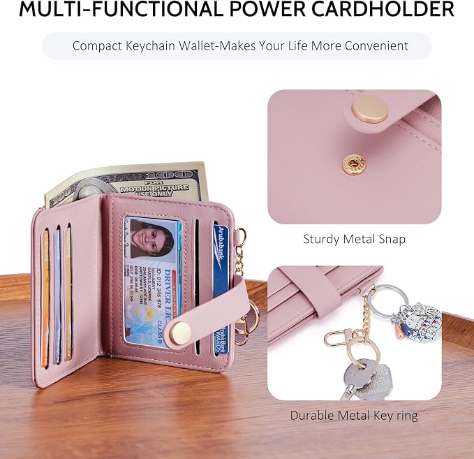POIUGOYA Slim Wallet for Women,RFID Blocking Bifold Credit Card Holder with Zipper Coin Pocket,ID Window,Keychain - Image 3