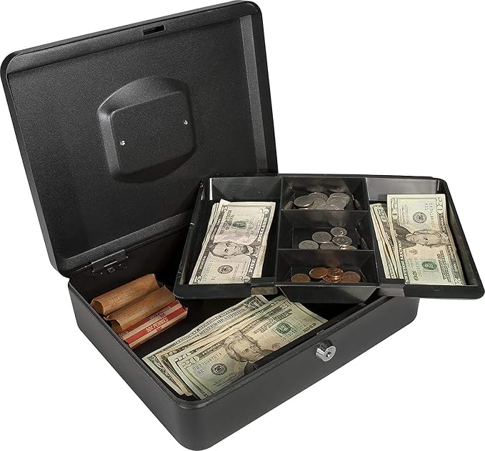 SentrySafe Black Money Saving Box with Cash Tray and Key Lock, Portable Safe Box with Carrying Handle, 0.21 Cubic Feet, 3.75 x 12 x 9.3 Inches, CB-12 | Cash Storage Box With Removable Organized Tray and Key Lock, Portable Handle For Events, Garage Sale... - Image 7