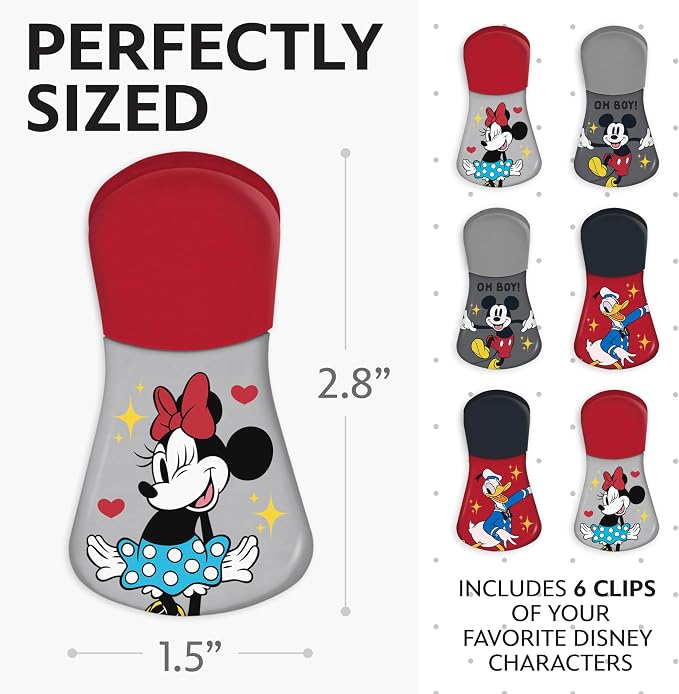 Disney Mickey & Friends Magnetic Chip Clips, Set of 6 | Airtight food storage bag clips for snack, cereal, and coffee bags, great for pantry and fridge, magnet displays kids artwork - Image 6