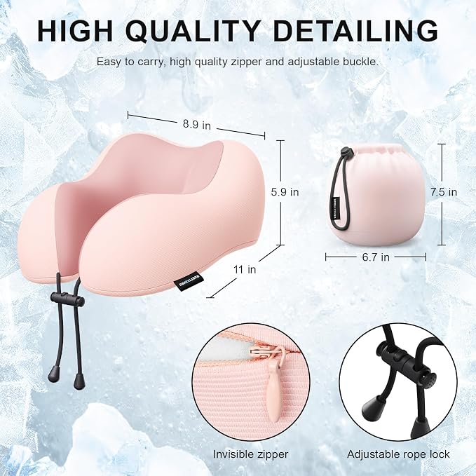 urnexttour Travel Pillow for Airplane Memory Foam Neck Pillow, Soft & Support Travel Pillow for Travelling, Sleeping Rest, Car, Train and Home Use (Pink) - Image 5