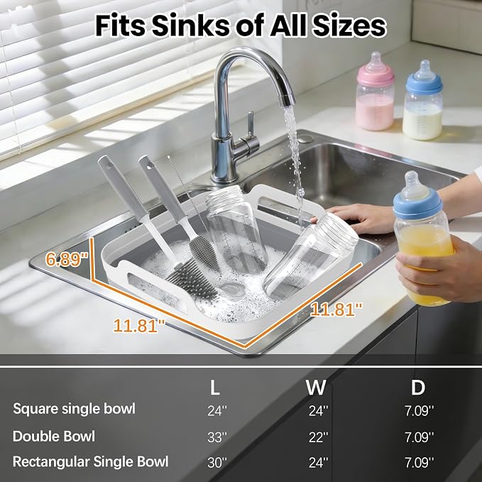 Volnamal Collapsible Wash Basin with Drying Rack & Drain Plug, Gray | Portable 2.4 Gal Dish Tub, Foldable Basin for Baby Bottle, Vegetable, Camping Sink, Kitchen, RV, Camp, Outdoor Space-Saving - Image 9