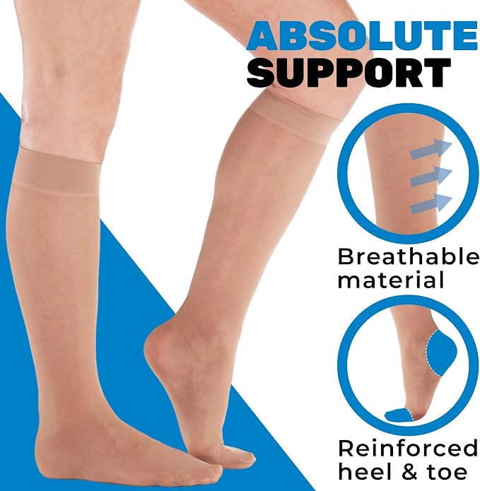 ABSOLUTE SUPPORT Sheer Knee High Compression Socks 8-15mmHg | Made in USA, Graduated Medical Compression, Circulation & Varicose Veins, Edema, Swelling, Lymphedema, Travel Ready, A107 - Image 4