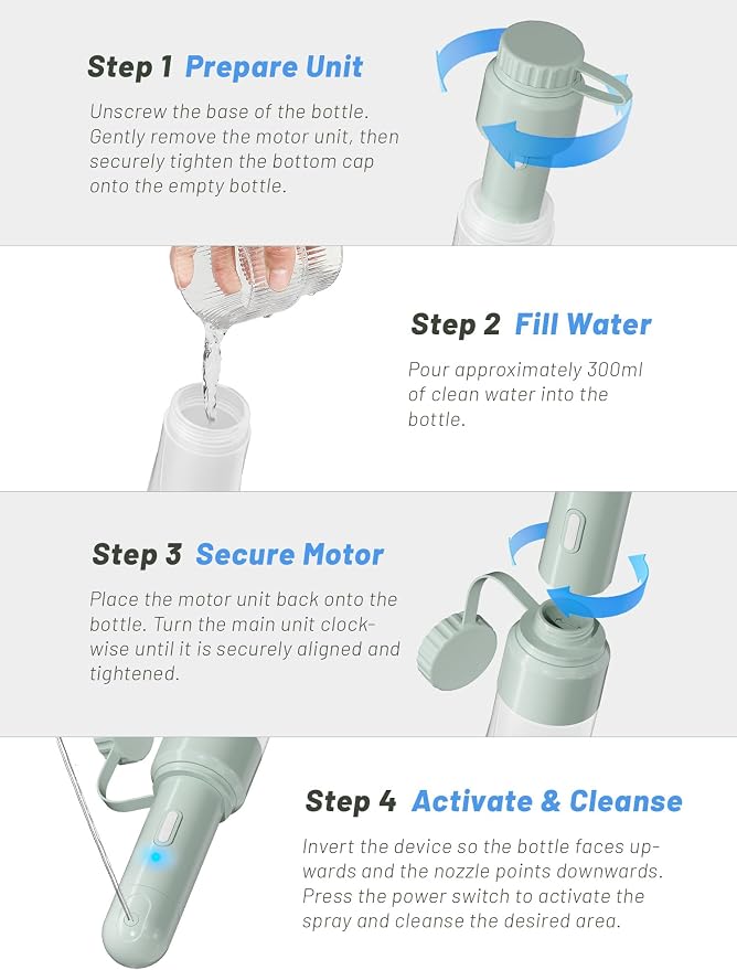 Electric Portable Bidet Sprayer Bottle Handheld for Women & Men, Travel Bidet Portable for Travel, Personal High Pressure Hygiene for Backpacking & Camping (VMASSTONE EPB-001 Mint Green) - Image 7