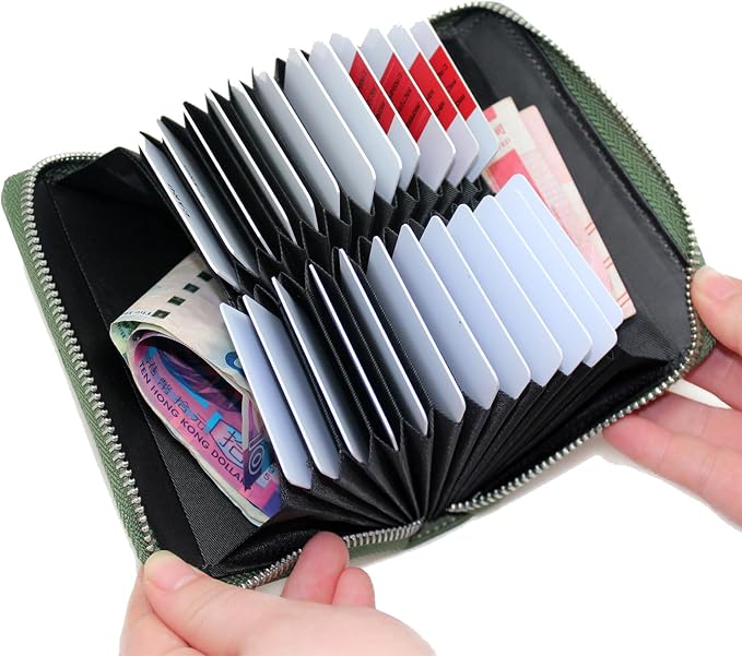 RFID Blocking 24 Slot Credit Card Holder Wallet Real Leather Multi Card Organizer Wallet with Zipper by boshiho